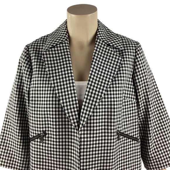 Sejour Gingham Crop Jacket Black White Size16W - Picture 2 of 7